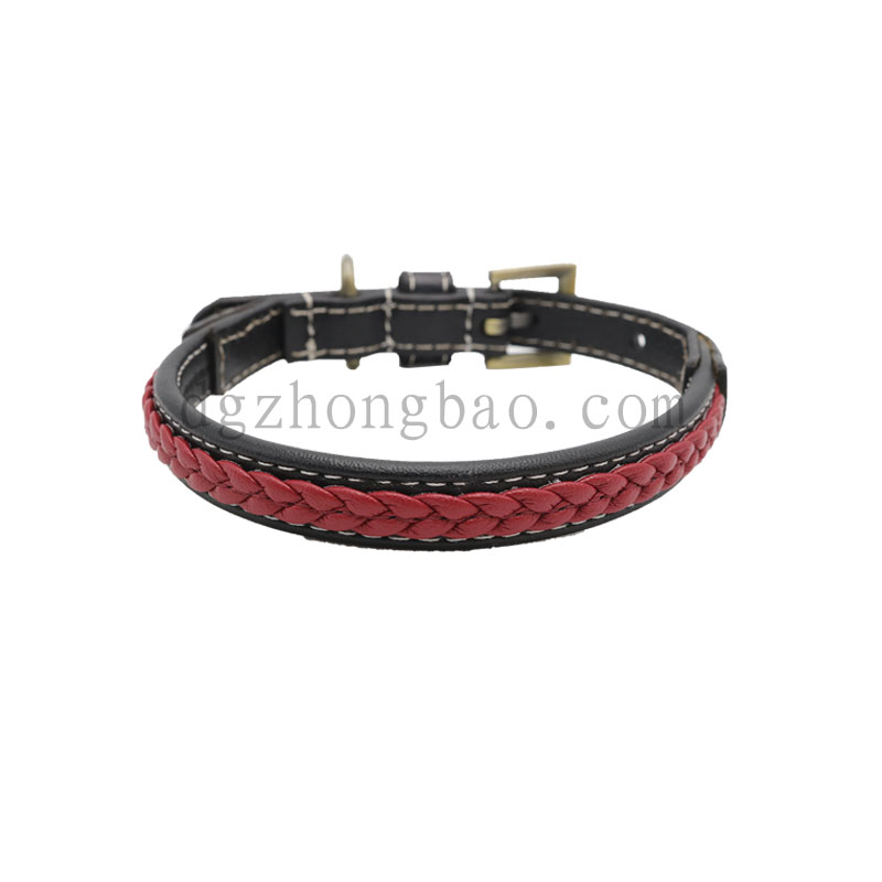 Black leather and braided pet collar for dogs