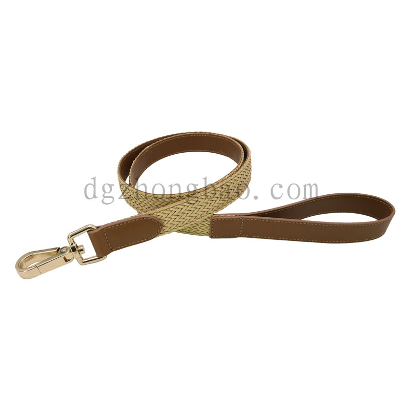 Brown braided rope with genuine leather pet  leash for dogs