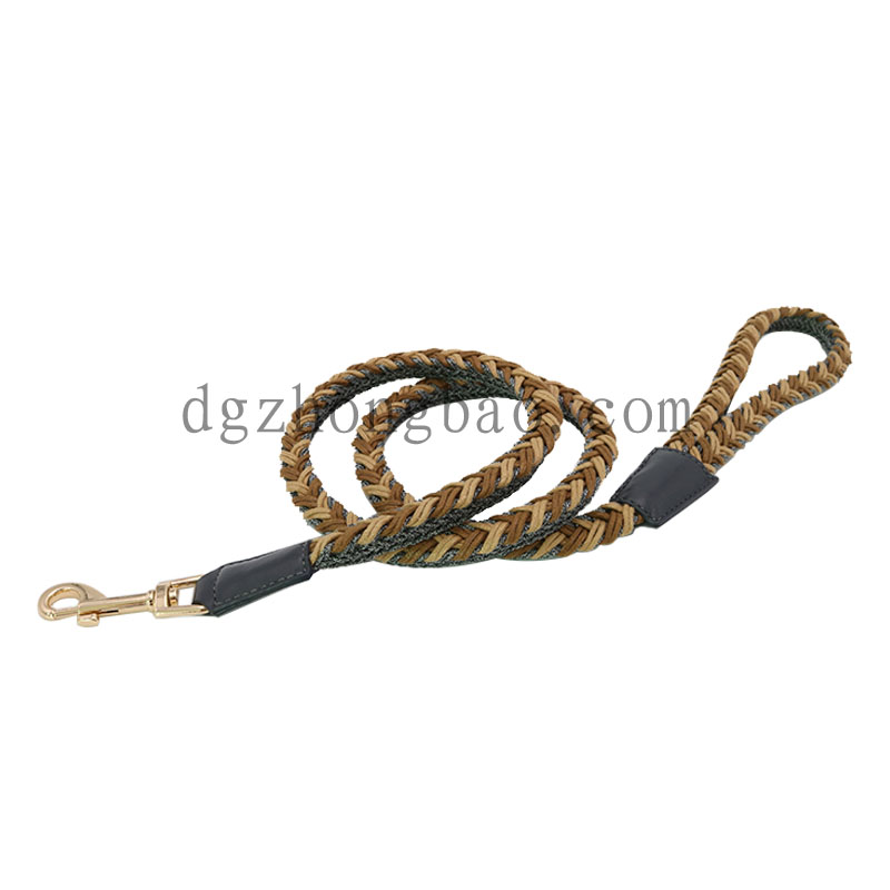 Brown braid element dog with lead rope