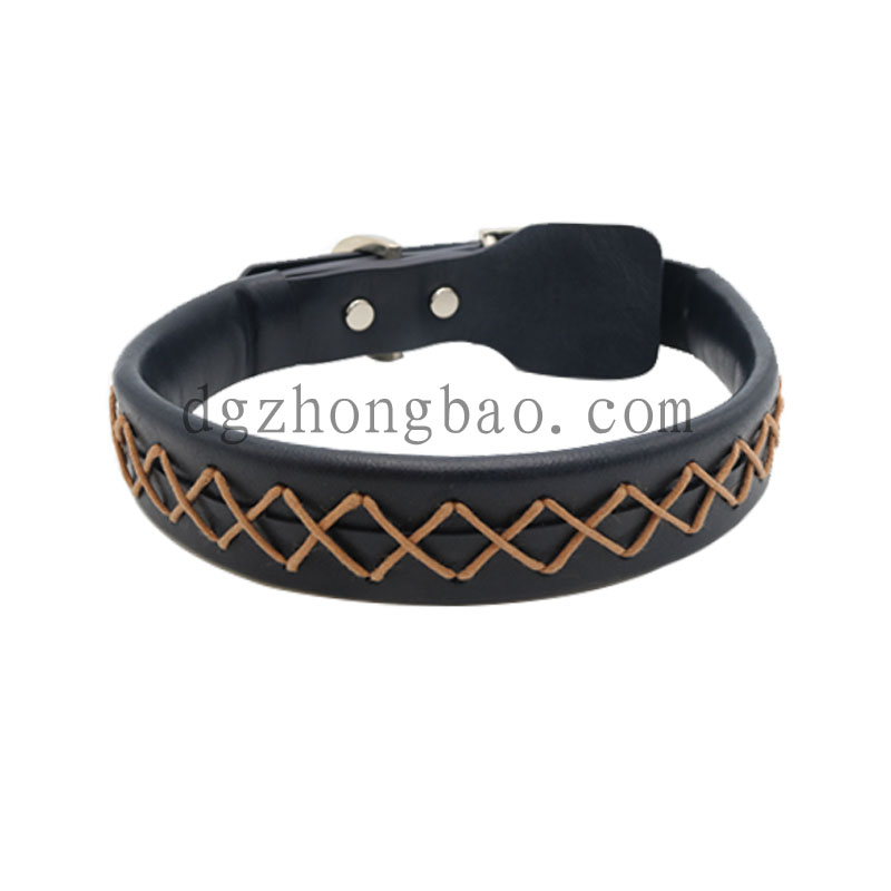 Black leather and hand stitching pet collar for dogs