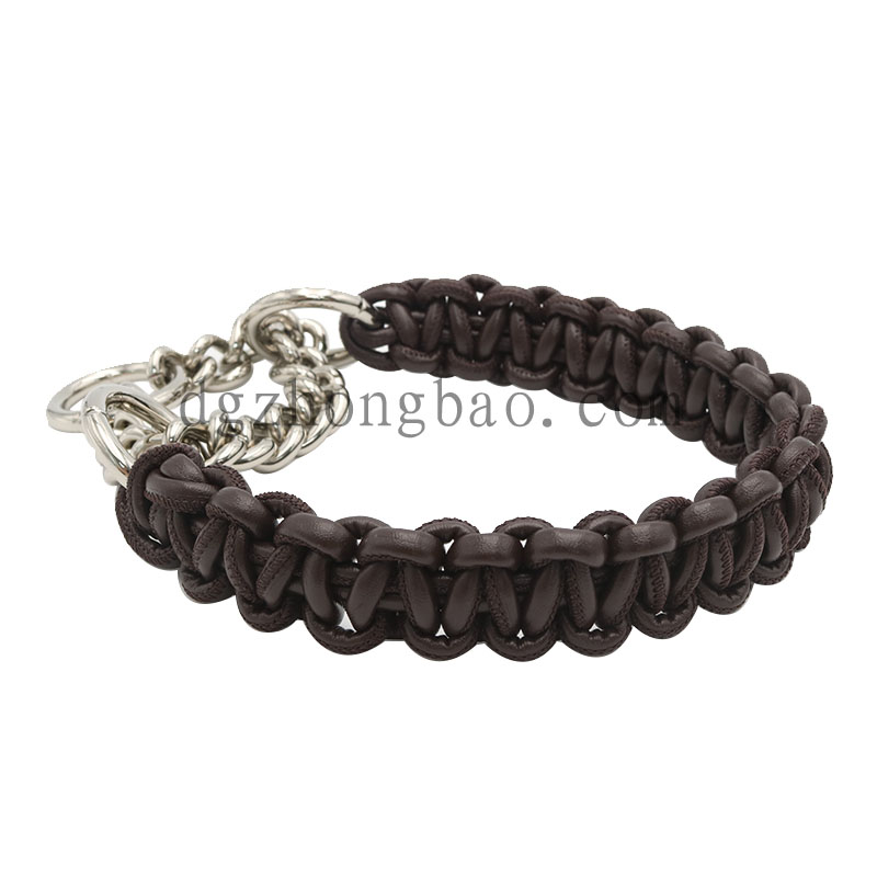 Brown hand-woven collar lead cord