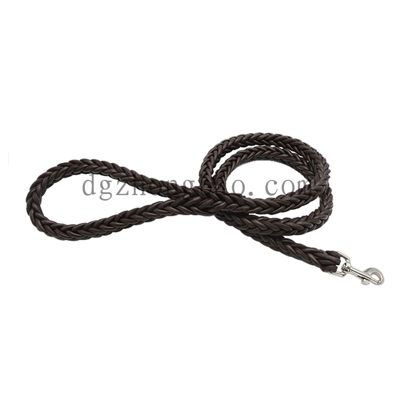 Dark brown braided leather pet leash