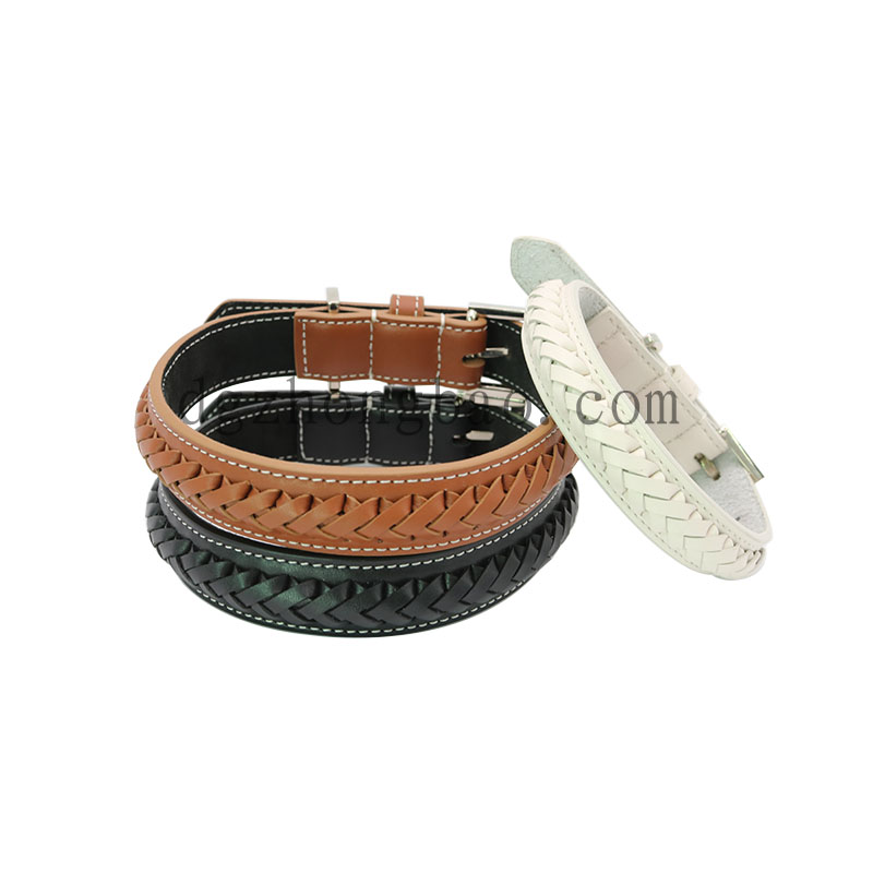 Braided leather pet collar for dogs