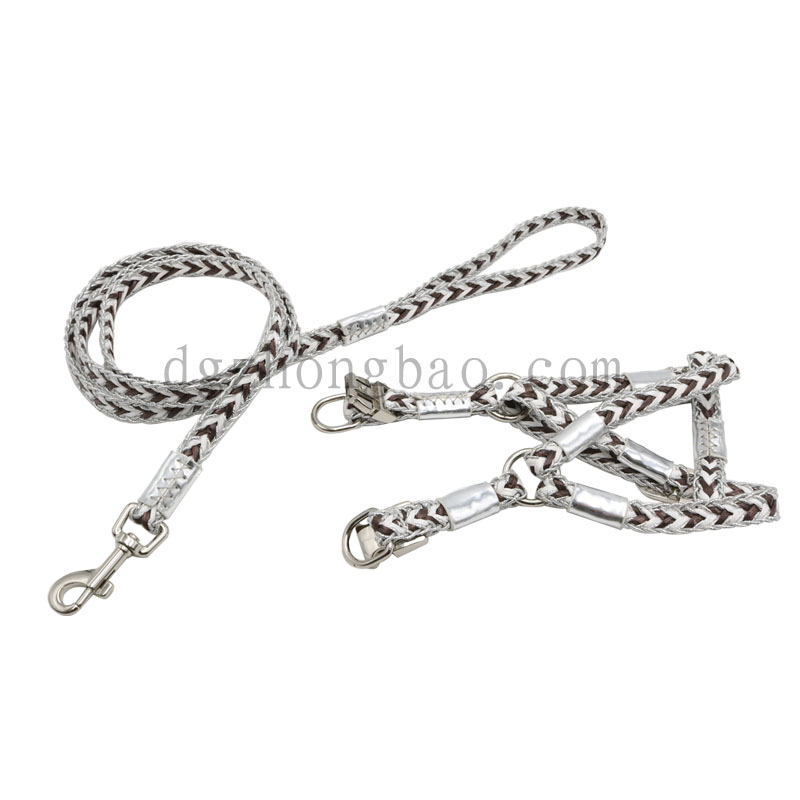 Silver woven pet leash