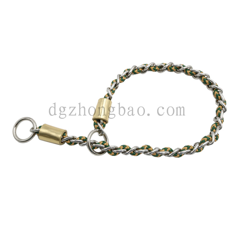 Leather rope through chain abrasion resistant pet traction rope collar