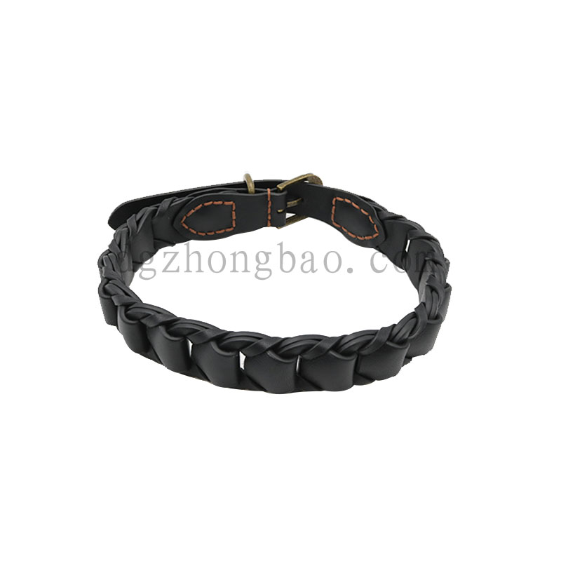 Black leather braided  pet collar for dogs