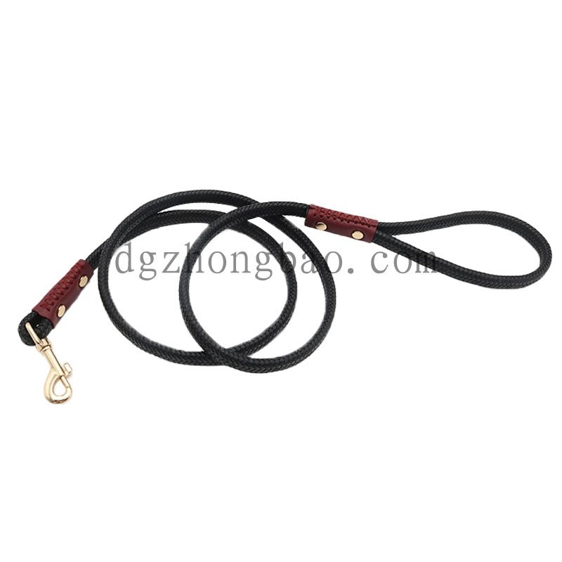 Black braided pet leash with leather