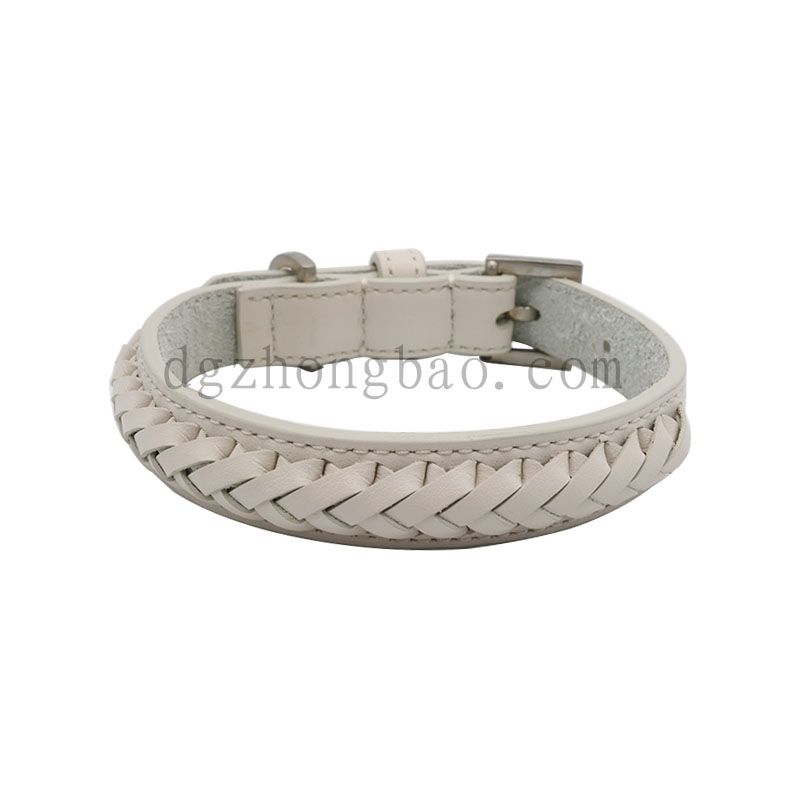 White leather and braided pet collar for dogs